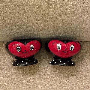 Johanna Parker Carnival Cottage Valentine’s Day Heart Face Black Bowls Set of 2
